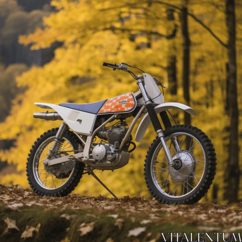 Vintage Dirt Bike on Fallen Leaf | Dynamic Outdoor Photography AI Image