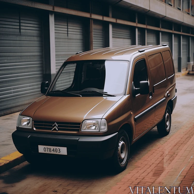 Brown Van on Street | Y2K Aesthetic | Metallic Finishes AI Image