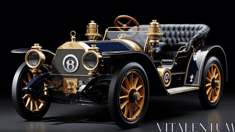 Captivating Blue and Gold Vintage Car on Black Background AI Image