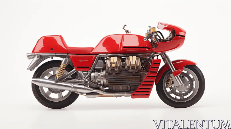 Red Motorcycle on White Background - Captivating Golden Age Aesthetics AI Image