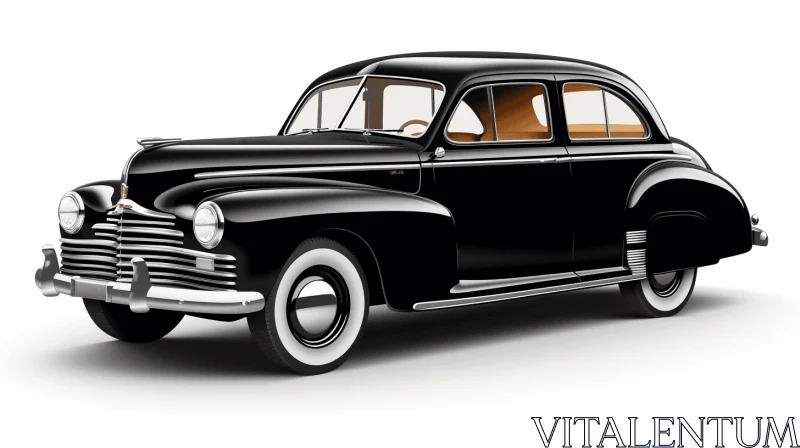 Vintage Black Classic Car: Realistic Hyper-Detailed Rendering AI Image