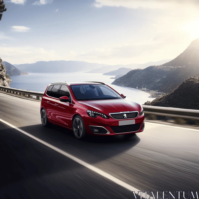 Bold and Dynamic Red Peugeot Car Artwork AI Image