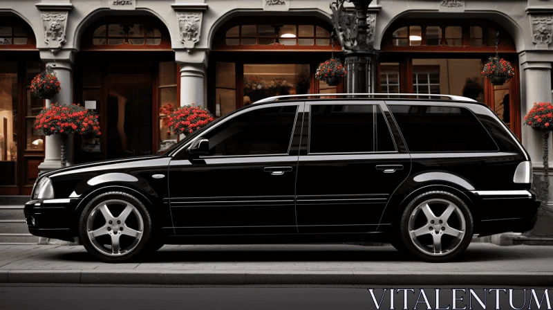 Executive Limousine Parked in Front of Building | Bold Black Lines | Digitally Enhanced AI Image