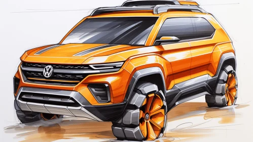 Volkswagen Atlas Concept Car Design Drawing - Orange and Amber