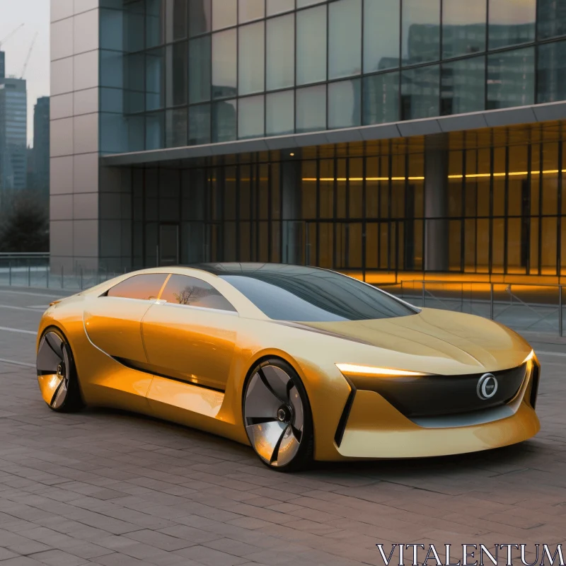 Yellow Concept Car in City: Streamline Elegance | Digital Art AI Image