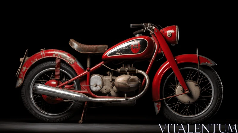 AI ART Vintage Red Motorcycle on Black Background - Authenticity and Photorealism