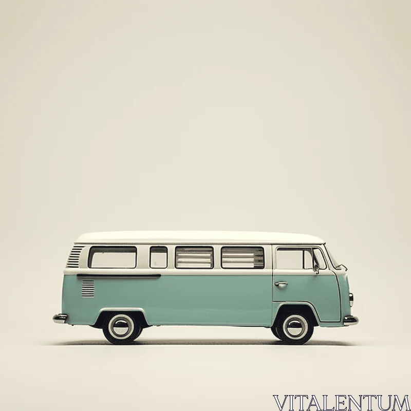 Green VW Bus on Light Background - Vintage Minimalism AI Image