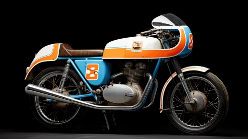 Vintage Blue and Orange Motorcycle with Bold Structural Designs