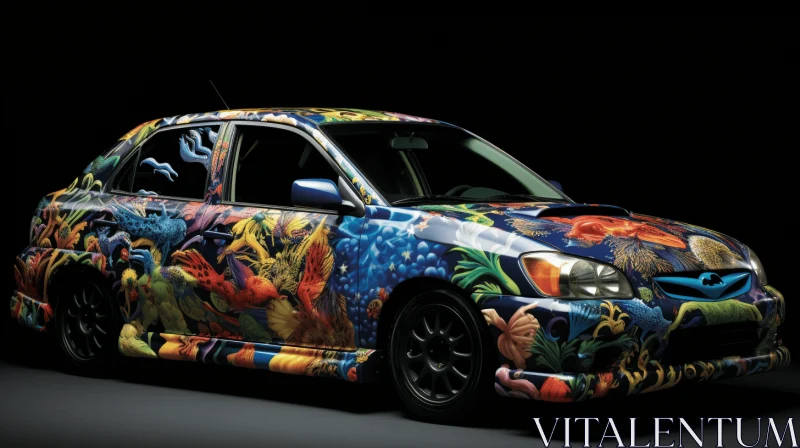 Colorful Car with Sea Creatures: A Bold and Graceful Japanese-inspired Design AI Image