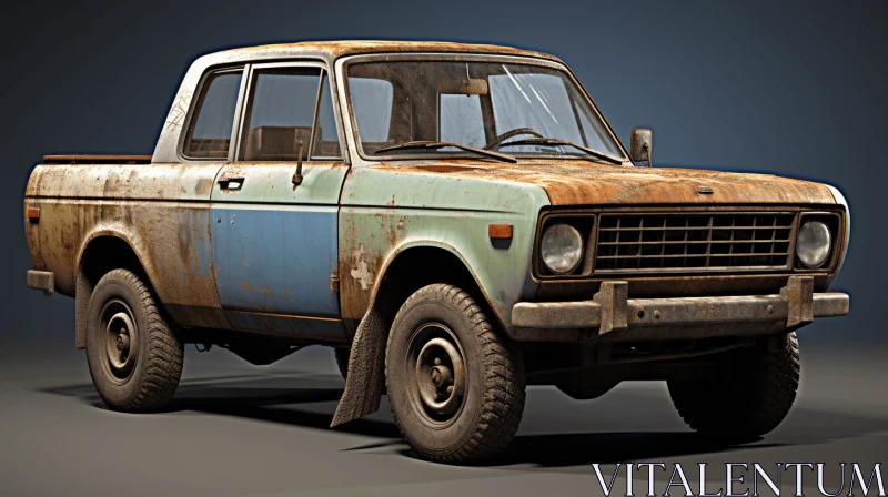 Rusty Old Truck: A Captivating 3D Rendering from the 1970s AI Image