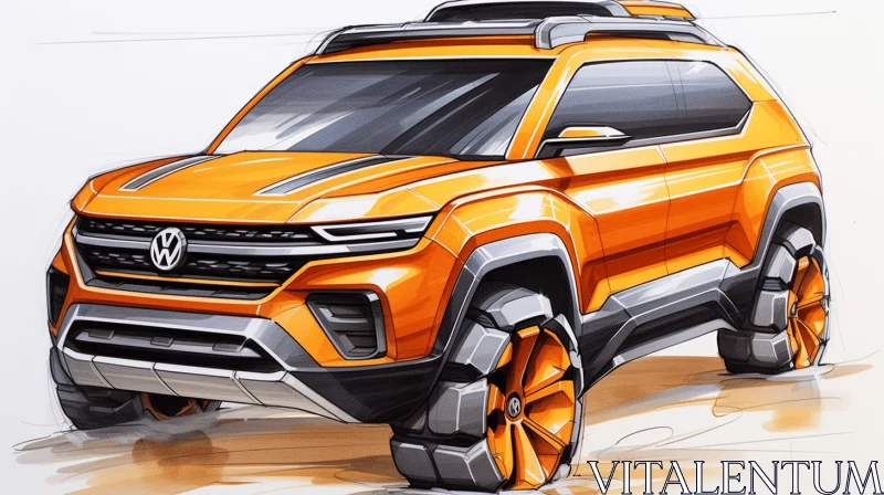 Volkswagen Atlas Concept Car Design Drawing - Orange and Amber AI Image