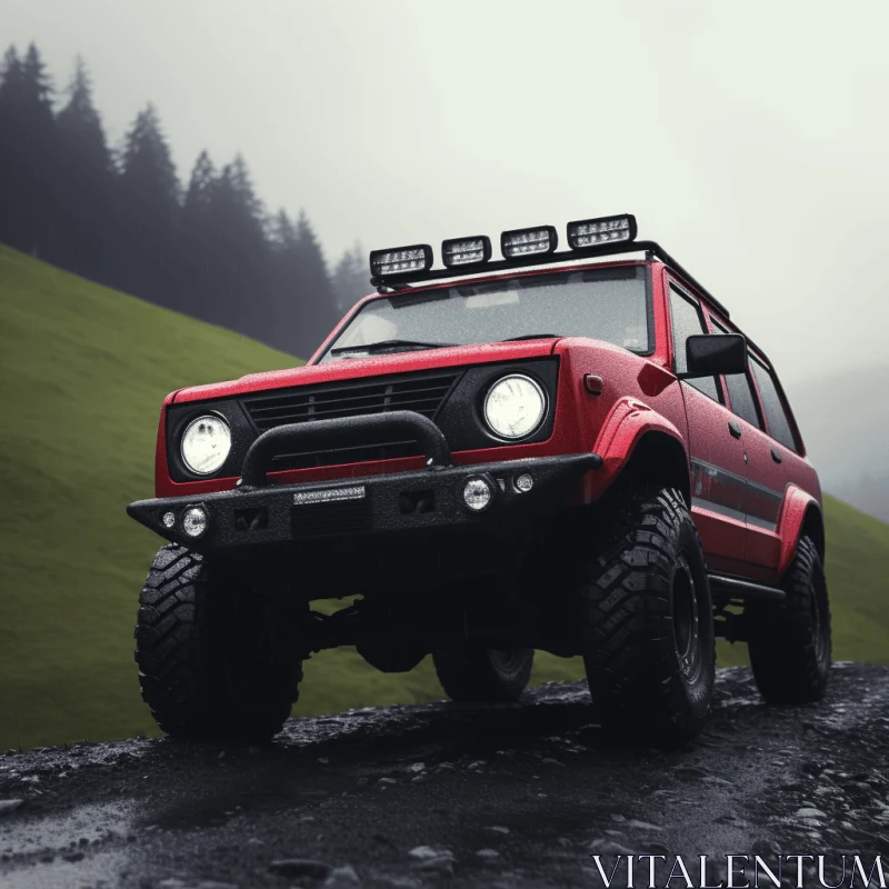 Red Off-Road Vehicle on a Mysterious Journey | Japanese Influence AI Image