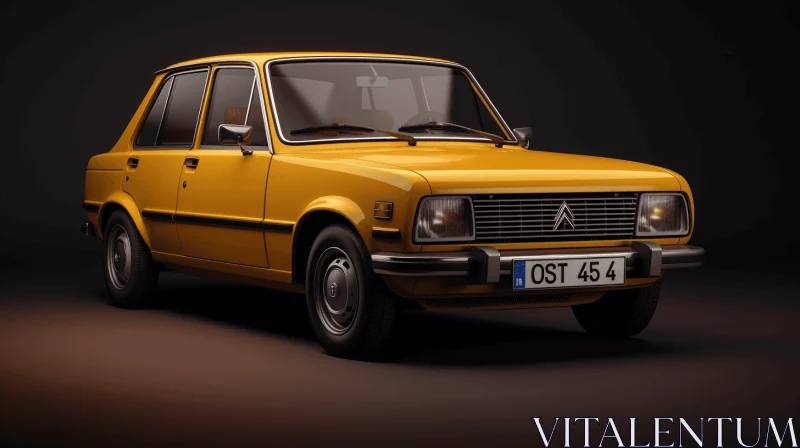 Vintage Yellow Car in a Dark Environment - Realistic and Hyper-Detailed Renderings AI Image