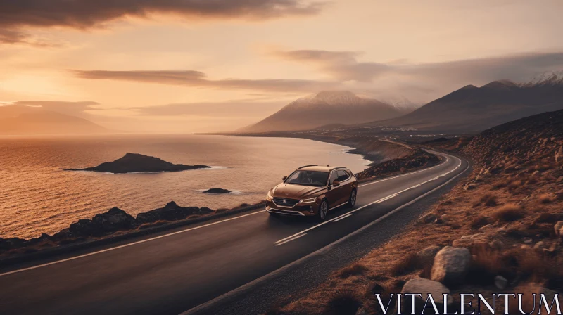 Captivating Coastal Drive with Volvo XC70 | Serene Oceanic Vistas AI Image