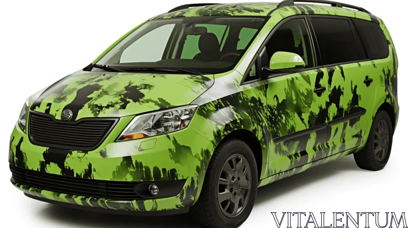 Captivating Green Camouflage Van Inspired by Graphic Novels AI Image