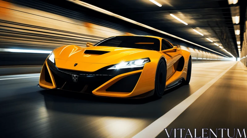 Captivating Yellow Sports Car in Tunnel | Striking Contrast AI Image
