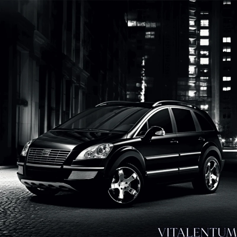 Black Car with Monochromatic Elegance and Mesoamerican Influences AI Image