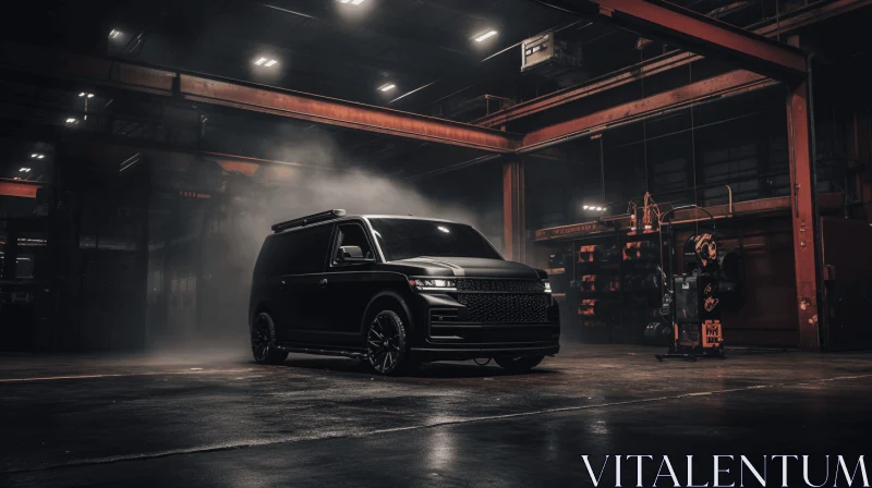 AI ART Black Van in Smokey Factory | Luxurious Textures | Bold and Graceful