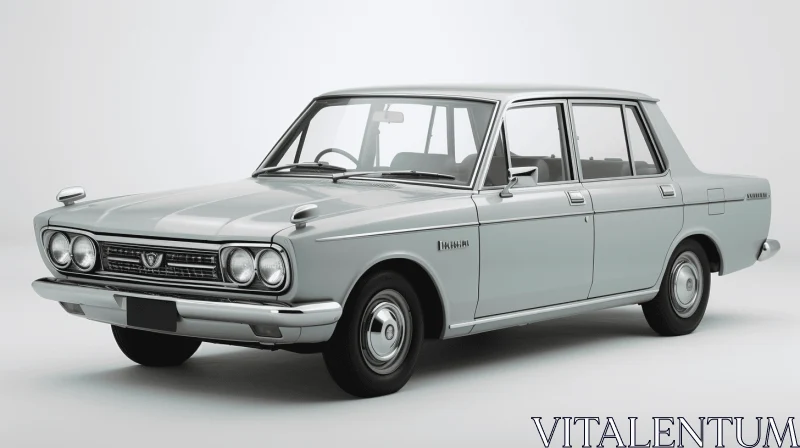 Silver Car on Untouched White Background | Japanese Influence | 1960s Style AI Image