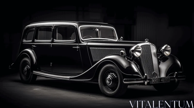 Vintage Black and White Photo of an Old Car with Flawless Line Work AI Image