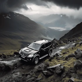 Black SUV Parked on a Rocky Road - Matte Painting Style