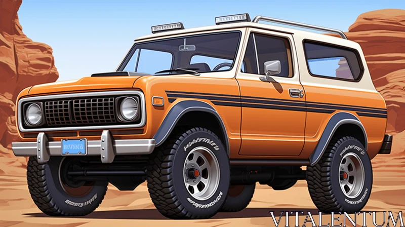 Captivating Orange SUV in Desert - Detailed and Shaded Artwork AI Image