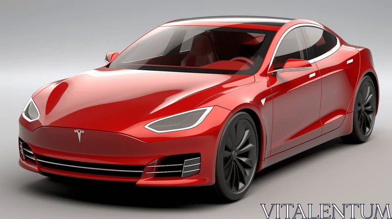 Red Tesla Model S Car in 3D Artwork | Realistic Rendering AI Image