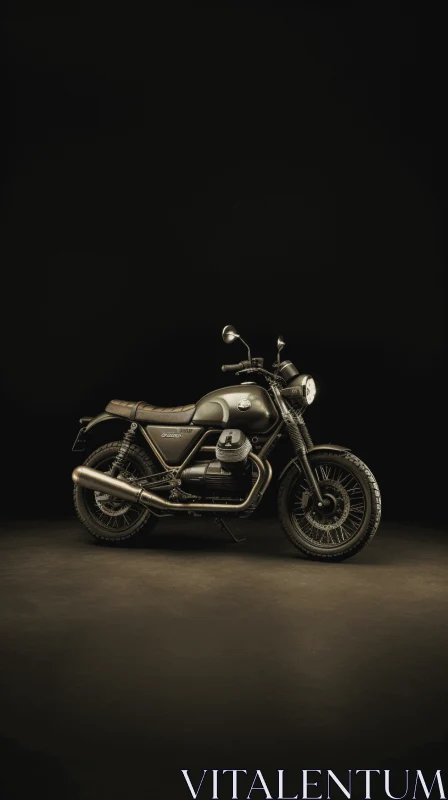 Captivating Motorcycle in a Dimly Lit Studio - Industrial Brutalist Style AI Image