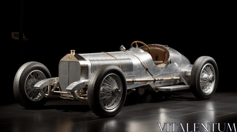 Captivating Silver Vintage Race Car Art with Art Nouveau Elements AI Image