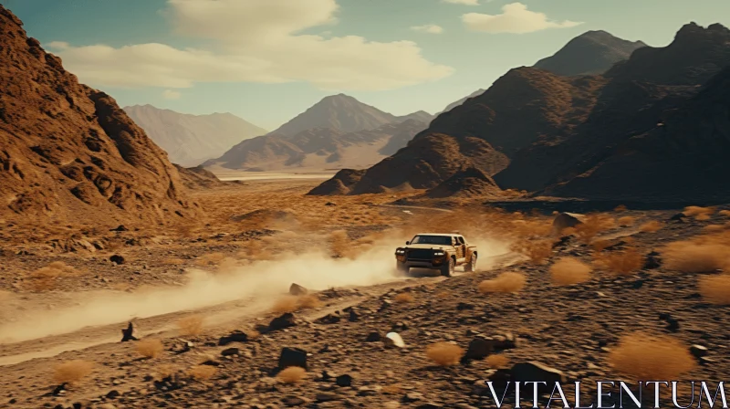 AI ART Truck Driving Along Desert Mountains - Action-Packed Nature Scene