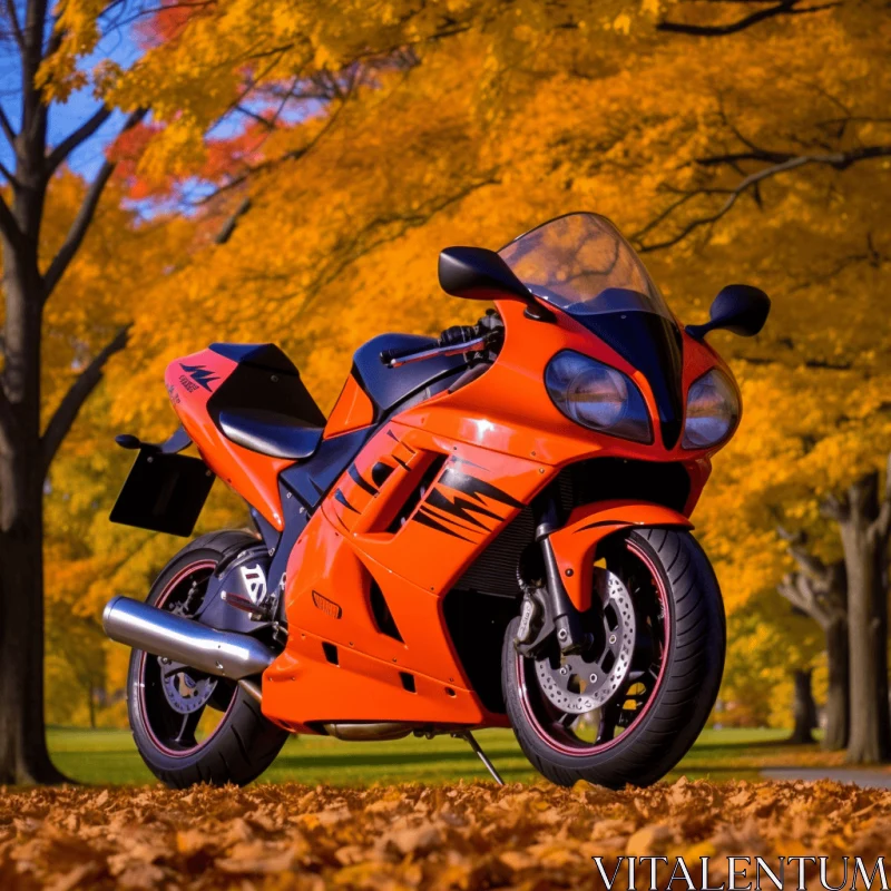 Captivating Motorcycle in Fall Leaves AI Image