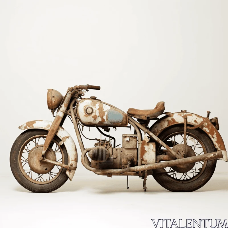 Rusted Motorcycle on White Floor | Streamlined Design AI Image