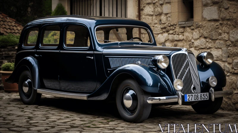 Vintage Luxury Car in French Countryside | Classic Black and Silver AI Image