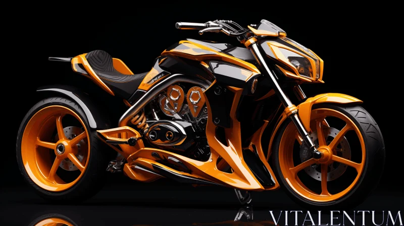 Orange Motorcycle on Reflective Surface with Meticulous Design AI Image