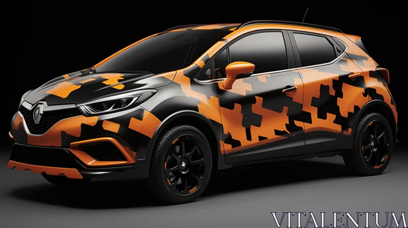 Orange Camouflaged Car with Bold Black Outlines and Distinct Stylistic Range AI Image