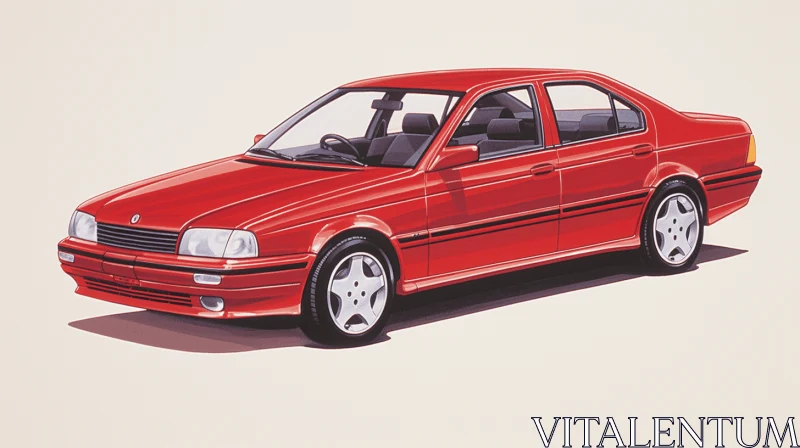 Red Car - Clean and Streamlined Design - 1990s - Gouache AI Image