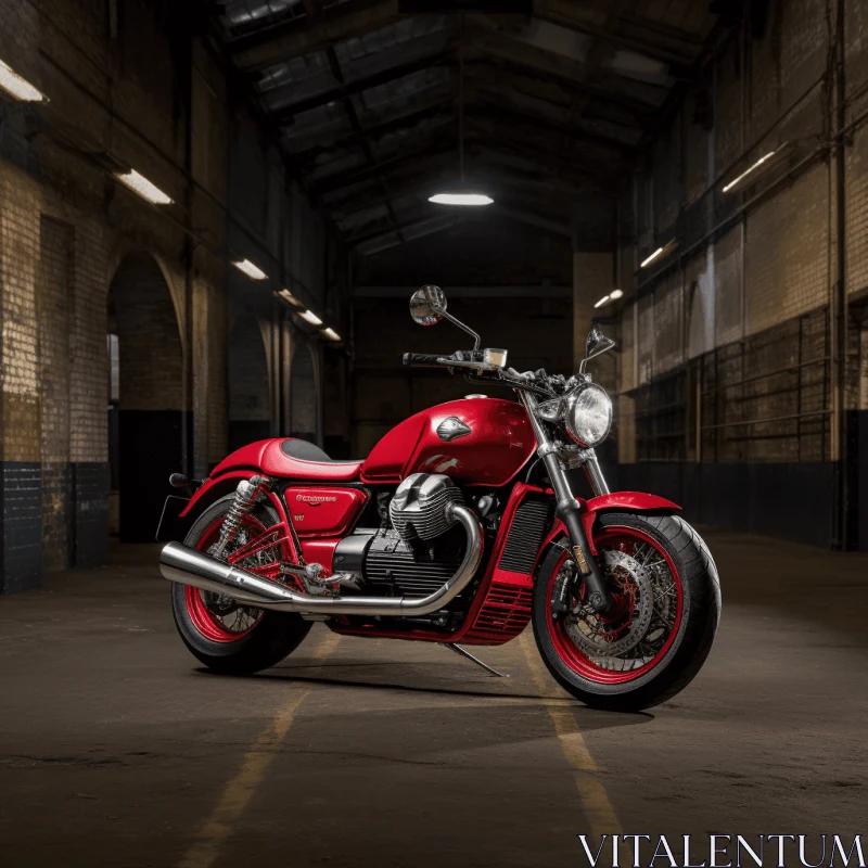 Captivating Red Motorcycle in a Weathered Brick Building AI Image