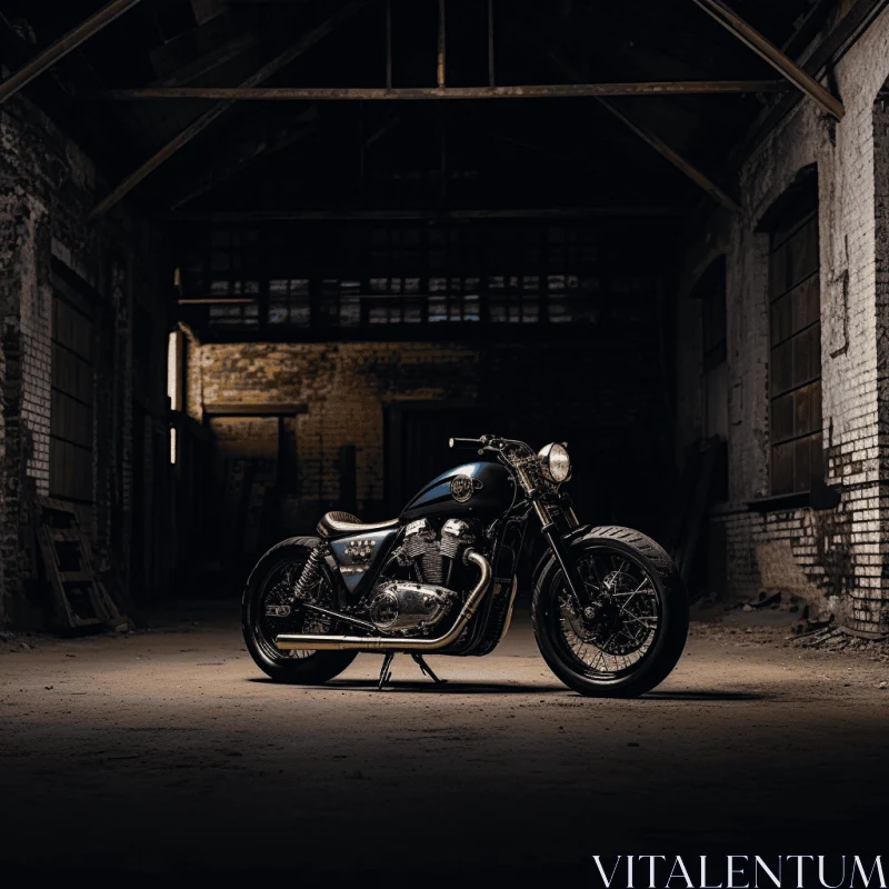Captivating Blue Motorcycle in Rustic Barn | Atmospheric Lighting AI Image