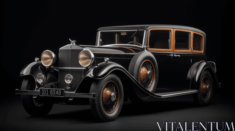 Revived Historic Art: Old Black and Brown Car on Black Background AI Image