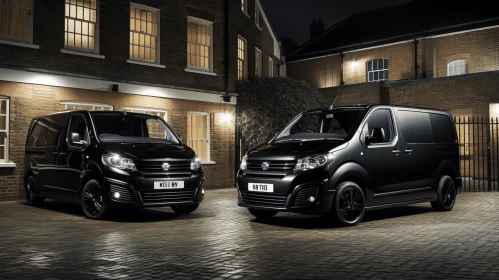 Two Black Vans in a Driveway at Night | Understated Sophistication