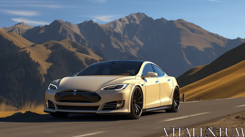 Captivating Tesla Model S Driving on a Mountain Road - Industrial Design AI Image