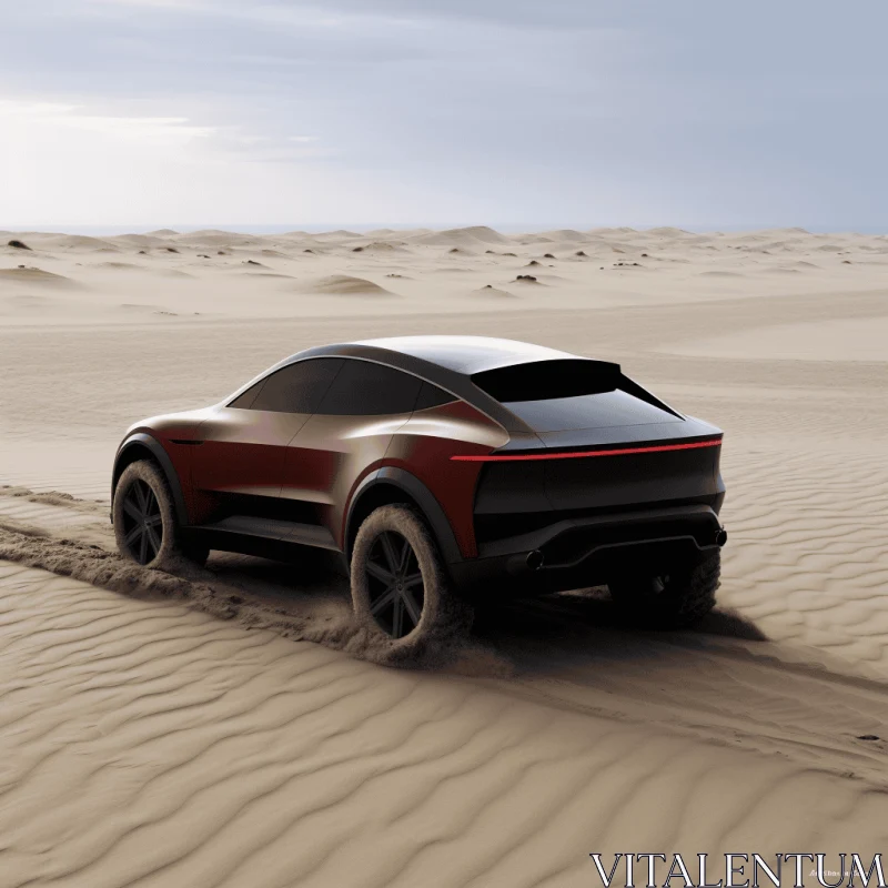 Concept SUV Traveling Through a Desert in Dark Bronze and Red Tones AI Image