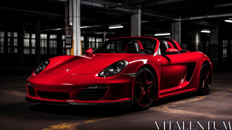 Red Sports Car in Dimly Lit Garage | Exquisite Craftsmanship AI Image
