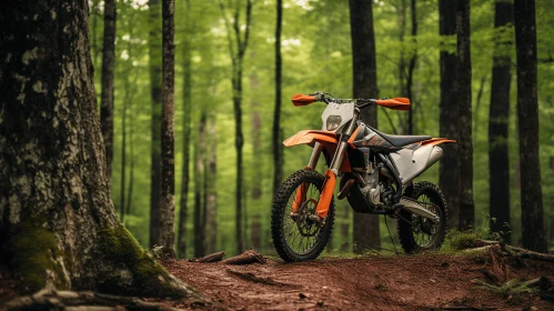 Tranquil Forest Scene with a Striking Dirt Bike | Nature Photography