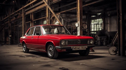 Red Car in Warehouse: Classic Portraiture Photography