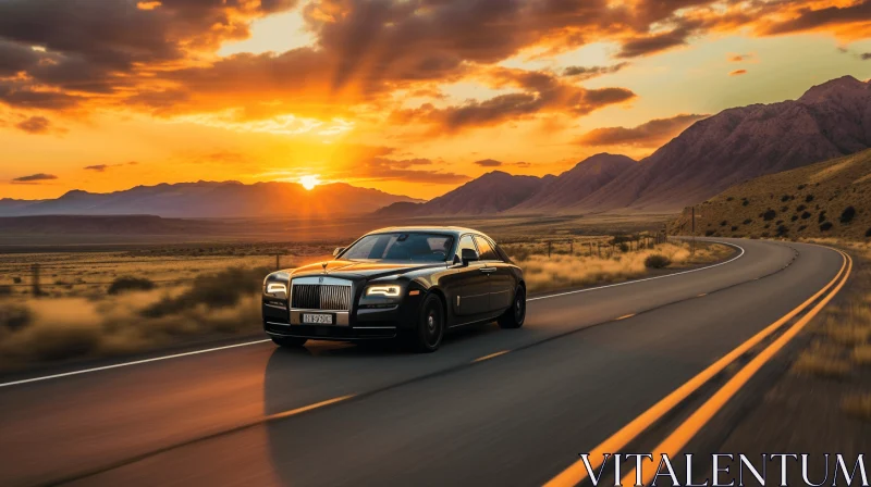 Captivating Sunset Drive with a Rolls Royce Grand Touring Car AI Image