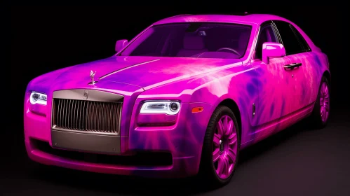 Psychedelic Surrealism: Rolls Royce Ghost in Purple on Black Background