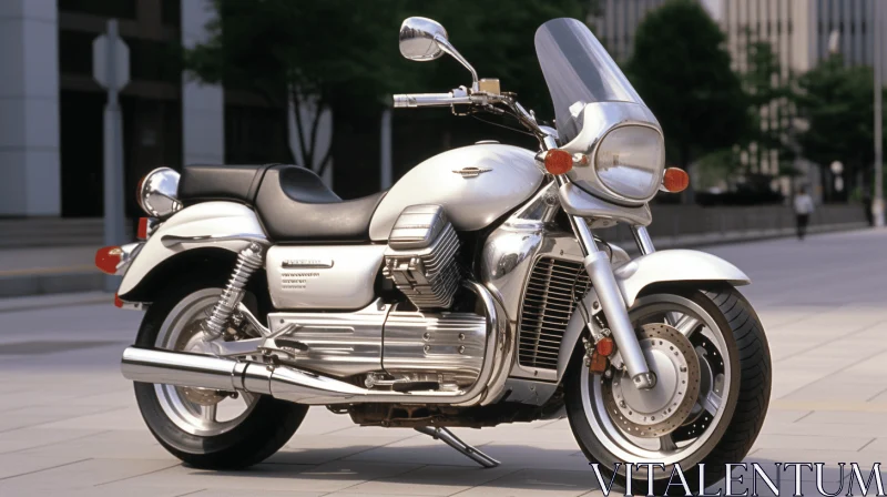 Grey Motorcycle Parked in the Street | Neogeo Artwork AI Image