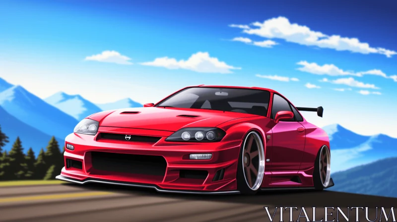 Vibrant Red Sports Car | Anime Art | Neo-Traditional Japanese AI Image