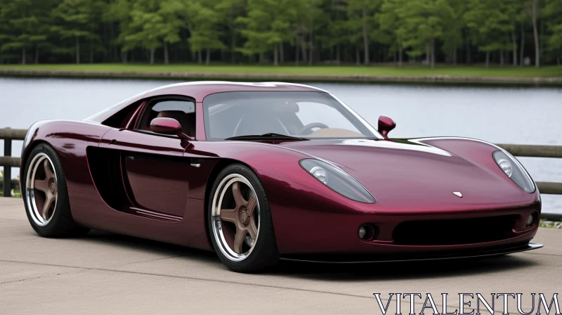 Captivating Maroon Sports Car Parked on a Bridge - Realistic Renderings AI Image
